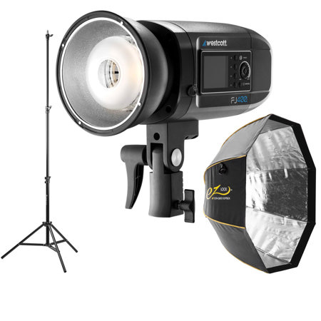 Westcott FJ400 Strobe 400Ws with AC/DC Battery Bundle with Glow EZ Lock Octa Quick XL Softbox With Bowens Mount (48"), Flashpoint Heavy-Duty Light Stand