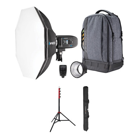 Westcott FJ400 Strobe 1-Light Backpack Kit, Bundle With Light Stand, Red/9.5'