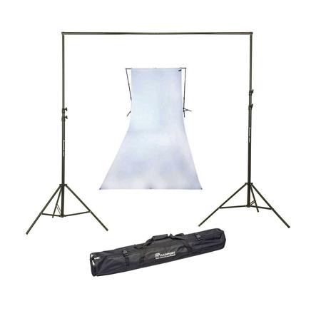 Westcott 9x20 Feet Wrinkle Resistant Cotton Background, High-Key White - Bundle With Flashpoint 10' Background Support System