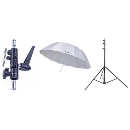 Westcott 4632 7-Foot White Diffusion Parabolic Umbrella BUNDLE with Umbrella Bracket / Adjutsable Flash Mount - 8.5' Black Lightstand