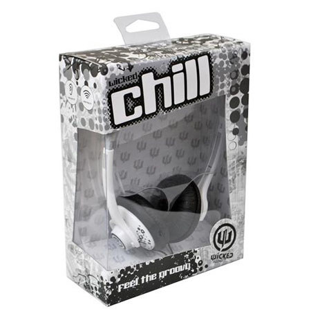 Wicked WI-8002 Chill Lightweight On Ear White with Black Print Headphone
