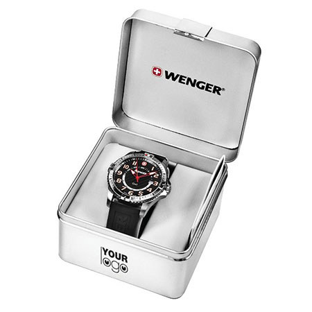 Wenger Field Sport PVD CS Large Swiss Quartz Watch, Silicone Strap, Black