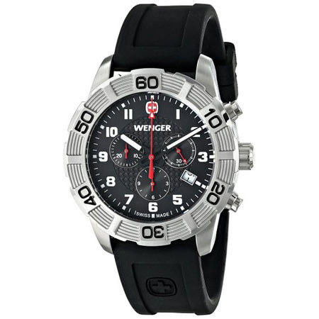Wenger Roadster Chrono Swiss Quartz Men's Watch, Silicone Strap, Black