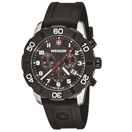 Wenger Roadster Chrono PVD Bezel Swiss Men's Watch, Silicone Strap, Black