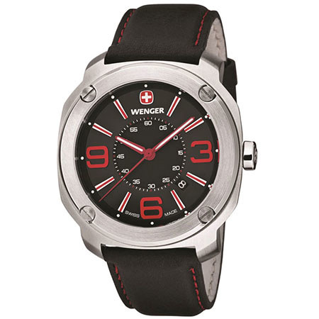 Wenger Escort Swiss Quartz Men's Watch, Leather Strap, Red/Black