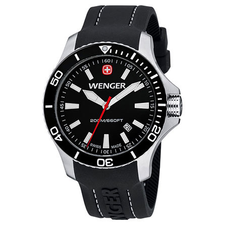 Wenger Sea Force Swiss Quartz Men's Watch, Silicone Strap, Black