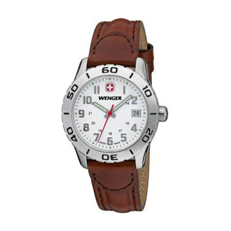 Wenger Grenadier Swiss Quartz Women's Sports Watch, Leather Strap, White/Brown