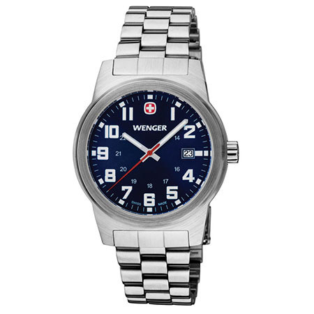 Wenger Classic Field Large Swiss Quartz Men's Watch, Bracelet, Blue