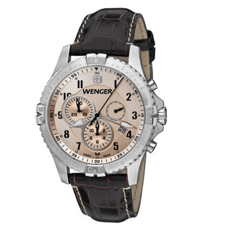 Wenger Squadron Chrono Large Swiss Quartz Men Watch, Leather Strap, Copper/Brown