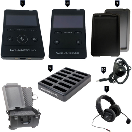 Williams Sound Digi-Wave 5 400 RCH System, 5x DLT 400 Trx, 50x DLR 400 RCH Rx