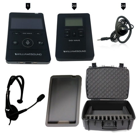 Williams Sound Digi-Wave TGS 20 400 Series Tour Guide System, Includes DLT 400 Transceiver, 20x DLR 400 ALK Receivers & MIC 144 Headset Microphone