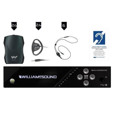 Williams Sound FM 557 Plus Large Area Dual FM and Wi-Fi Assistive Listening System, Includes FM T55 Transmitter, 24x PPA R37N Receivers & 24x EAR 022 Surround Earphones