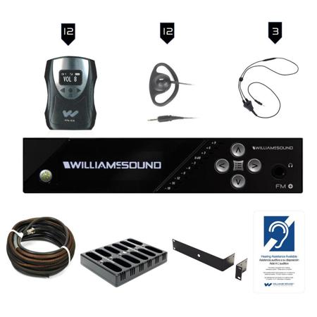 Williams Sound FM 558-12 Pro Plus Large Area Dual FM and Wi-Fi Assistive Listening System, Includes FM T55 Transmitter, 12x PPA R38N Receivers, CHG 3512 12-Bay Charger