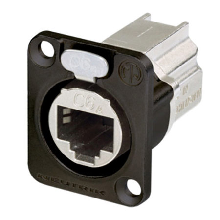 Whirlwind Neutrik D-Shape CAT6A Panel Connector, Feedthrough, Black Housing