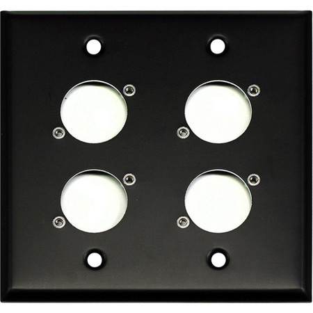 Whirlwind WP2B/4H Wall Mounting Plate, 2 Gang, Punched for 4 XLRs, Black