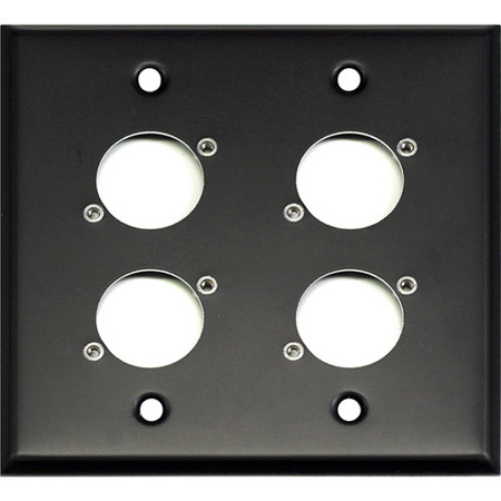 Whirlwind WP2B/4NDH Wall Mounting Plate, 2 Gang, Punched for 4 Neutrik D XLRs, Black