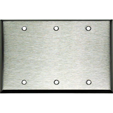 Whirlwind WP3/0H Wall Mounting Plate, 3 Gang, Blank, Stainless Steel