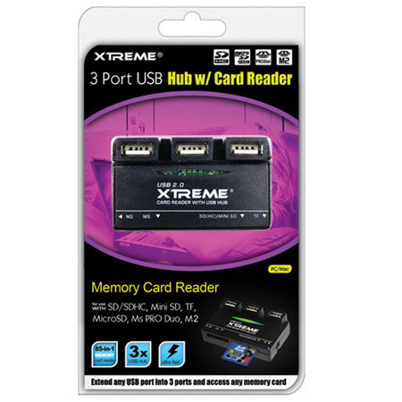 Xtreme Cables 3 Port USB Hub with Memory Card Reader/Writer