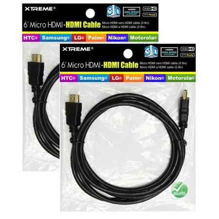 Xtreme Cables 6'Bulk Micro HDMI Cables - 2-Piece Bundle