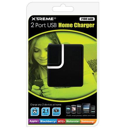 Xtreme Cables 2 Ports USB Home Charger, 2100mAh