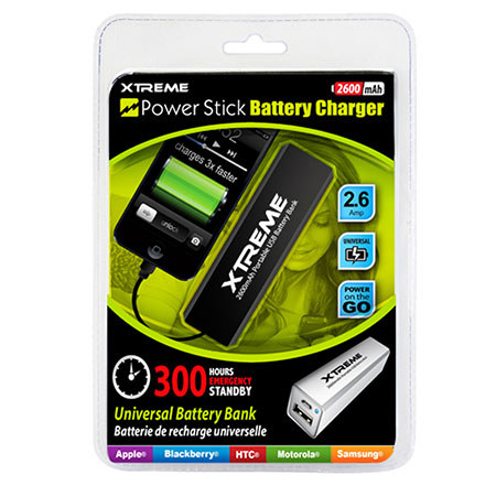 Xtreme Cables 2600mAh Power Stick Battery Charger, Black