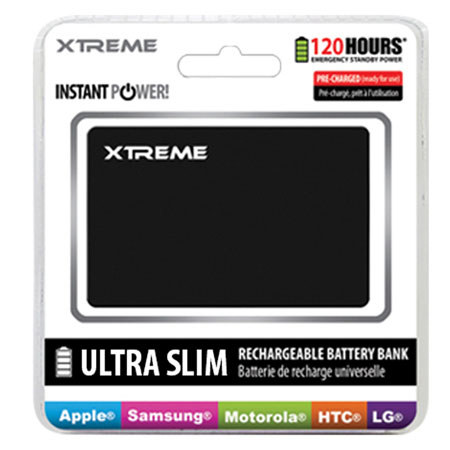 Xtreme Cables 1800mAh Ultra Slim Battery Bank, Black