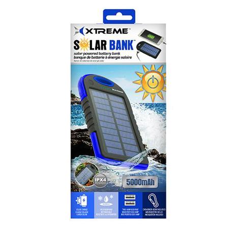 Xtreme Cables 5000mAh Solar Powered Battery Bank, Blue
