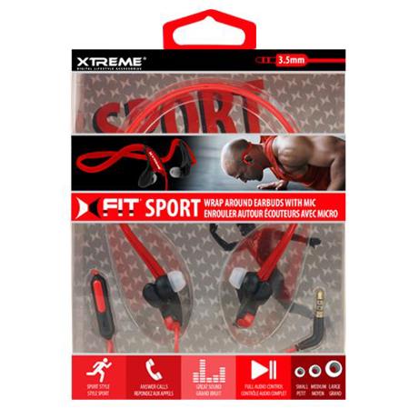 Xtreme Cables Sport Wrap Around Earbuds with Built In Microphone, Red