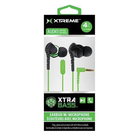 Xtreme Cables Xtra Bass Neon Earbuds with Built-in Microphone, Green