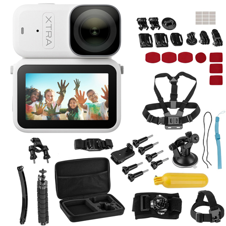 XTRA EDGE Atto 4K Action Camera, White, Bundle with Extreme Sport Kit