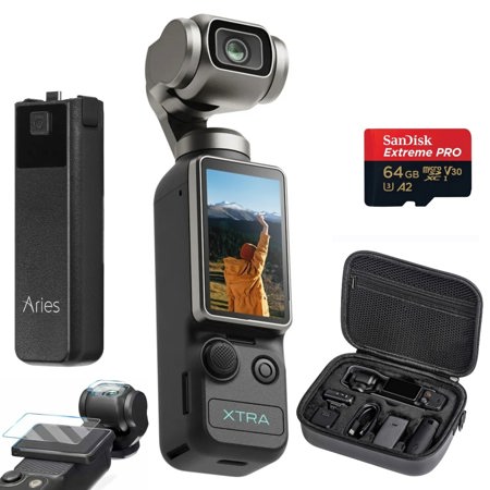 XTRA EDGE Muse 4K Action Camera, Bundle with Aries 4000mAh P-Bank, Screen Protector, Carrying Case, 64GB SD Card
