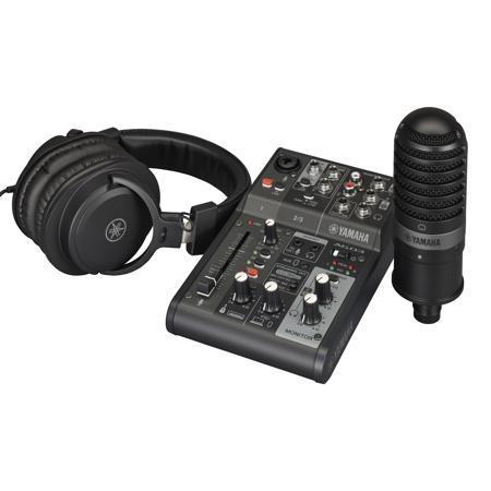 Yamaha AG03MK2 LSPK 3-Channel Live Streaming Mixer Pack with YMC01 Microphone and YHMT1 Headphones, Black