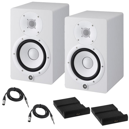 Yamaha 2x HS7 6.5" 2-Way Bass-Reflex Bi-Amplified Powered Studio Monitor, 43Hz - 30kHz, 95W Output Power, White Bundle with 2x TRS 1/4" Male to 1/4" Male Cable, 2x Isolation Pad