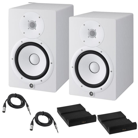 Yamaha 2x HS8 Powered Studio Monitor, White with Isolation Pads & Cables