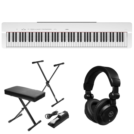 Yamaha P-225 88-Note Digital Piano, White, w/Headphones, Stand, Bench and Pedal
