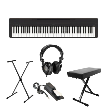 Yamaha P-45 Compact 88-Key Portable Digital Piano + Keyboard Stand +  Keyboard Bench + Keyboard Pedal + Studio Monitor Headphones