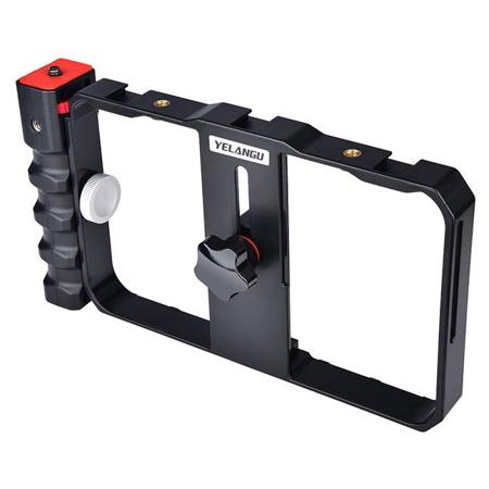 YELANGU PC02 Smartphone Video Camera Cage with 3x Cold Shoe, Black and Red
