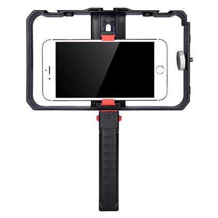 YELANGU PC02 Smartphone Video Camera Cage with 3x Cold Shoe, Black and Red