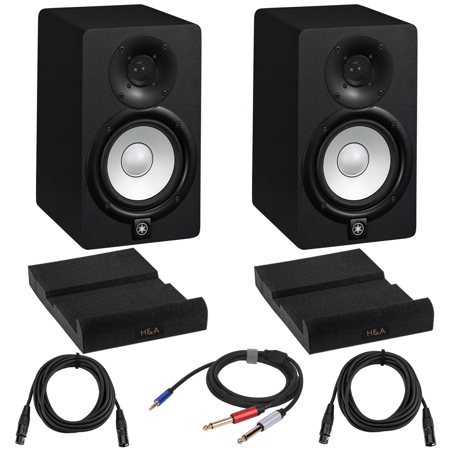 Yamaha 2x HS5 5 Powered Studio Monitor (Black) with 2x Isolation Pads,  Cables