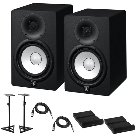 Yamaha 2x HS7 6.5" 2-Way Bass-Reflex Bi-Amplified Powered Studio Monitor, 43Hz - 30kHz, 95W Output Power, Black Bundle with 2x Monitor Stand, 2x TRS 1/4" M to 1/4" M Cable, 2x Isolation Pad