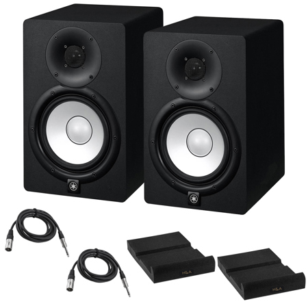 Yamaha 2x HS7 6.5" 2-Way Bass-Reflex Bi-Amplified Powered Studio Monitor, 43Hz - 30kHz, 95W Output Power, Black Bundle with 2x TRS 1/4" Male to 1/4" Male Cable, 2x Isolation Pad