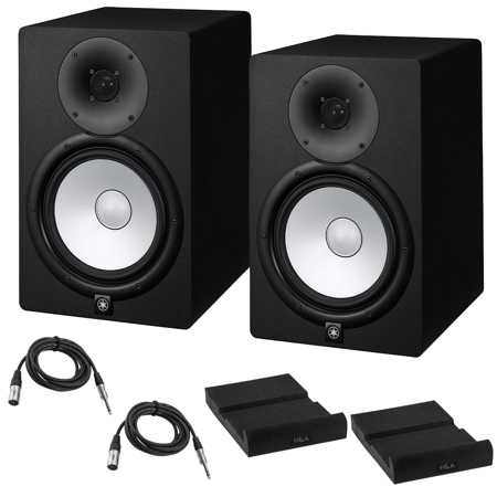 Yamaha 2x HS8 8" 2-Way Bass-Reflex Bi-Amplified Powered Studio Monitor, 38Hz - 30kHz, 120W Output Power, Black Bundle with 2x TRS 1/4" Male to 1/4" Male Cable, 2x Isolation Pad
