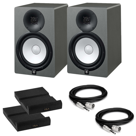 Yamaha HS8 8" 60W 2-Way Bass-Reflex Bi-Amplified Powered Studio Monitor, Slate Gray, 2-Pack, Bundle with 2x Isolation Pads and 2x 10' Hosa Cables