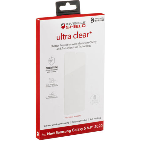 Zagg Ultra Clear+ Anti-bacterial Scratch and Shatter Protection for Galaxy S20, Clear