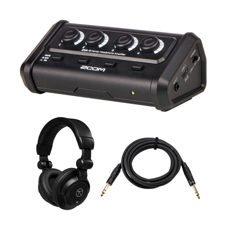 Zoom ZHA-4 Handy Headphone Amplifier, Bundle with Headphones and Cable