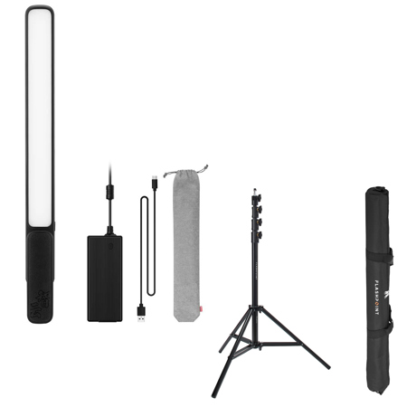 Zhiyun FIVERAY F100 RGB LED Light Stick Combo, Black, with 9.5' Pro Light Stand
