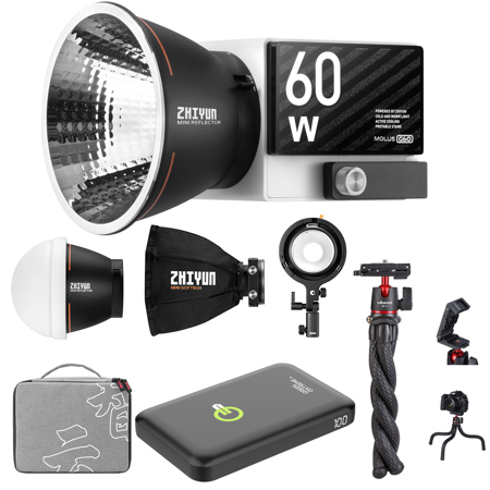 Zhiyun MOLUS G60 60W Bi-Color Pocket COB LED Light Combo Kit, Bundle with Green Extreme 10000mAh Qi Wireless Power Bank and Ulanzi MT-11 Tripod with Ball Head