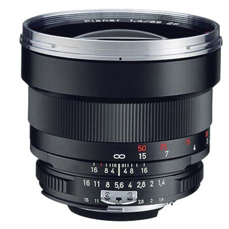 Zeiss Ikon 85mm f/1.4 Planar T* ZF Manual Focus Telephoto Lens for the Nikon F (AI-S) Bayonet SLR System.