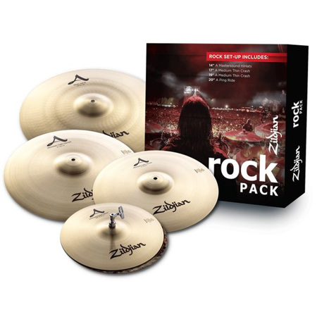 Zildjian Rock Music Cymbal Pack, Includes 14" A Mastersound Hi-Hat Cymbal, 17" A Medium Thin Crash Cymbal, 19" A Medium Thin Crash Cymbal, 20" Ping Ride Cymbal