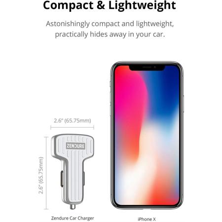 Zendure 30W Car Charger with QC 3.0 and Dual USB Ports, Silver